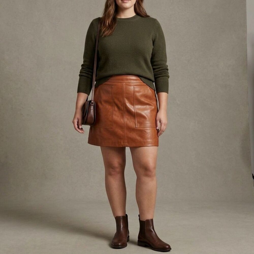 LOFT Faux Leather Mini Skirt in Saddle Brown Sz 14, #boho #preppy #chic